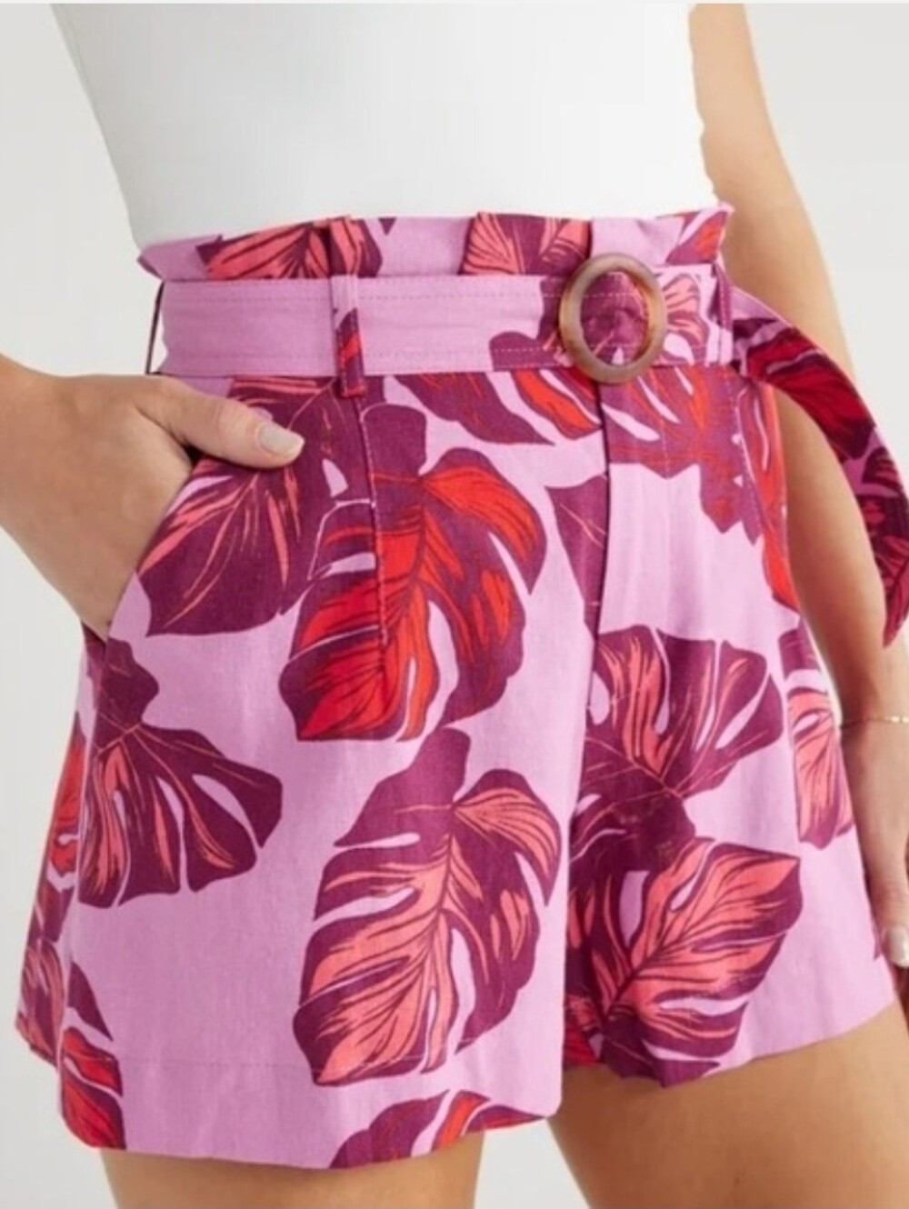 Tropical Linen Paperbag Shorts with Accent Belt Size Large NWT Opera Mauve